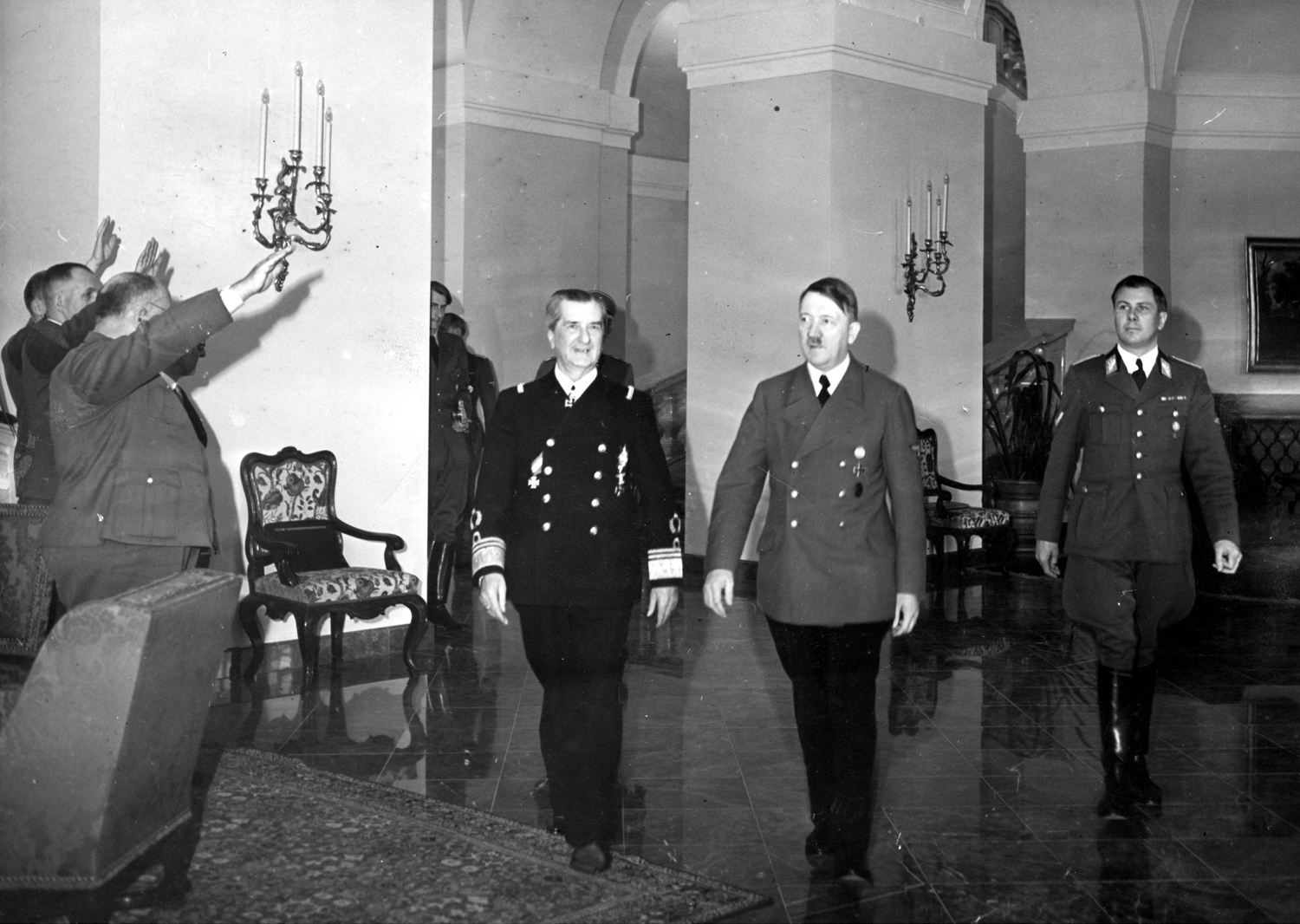 Adolf Hitler with Miklos Horthy in Schloss Klessheim near Salzburg